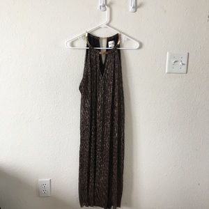 Beyond Metallic Pleated Black And Gold Dress